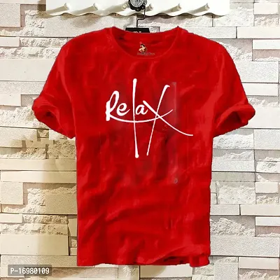 Reliable Red Cotton Blend Printed Round Neck Tees For Men