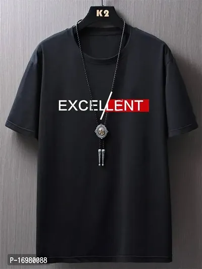 Reliable Black Cotton Blend Printed Round Neck Tees For Men