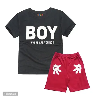 KIDDY STAR Cotton Printed Boys Top and Bottom Set/Tshirt-Shorts Combo