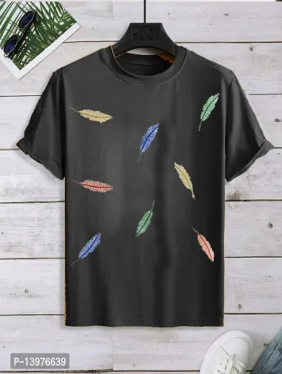 Reliable Black Cotton Blend Printed Round Neck Tees For Men