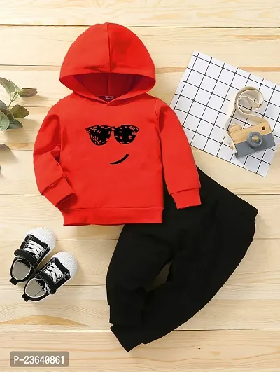 Stylish Red Cotton Blend Hood  Top And Track Pant boys or Girls