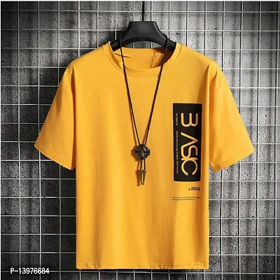 Reliable Yellow Cotton Blend Printed Round Neck Tees For Men-thumb0