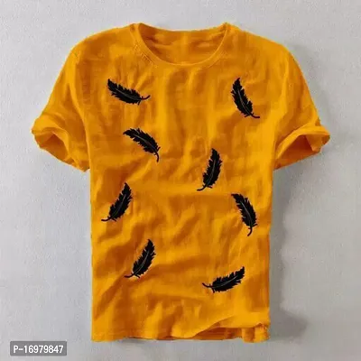 Reliable Yellow Cotton Blend Printed Round Neck Tees For Men