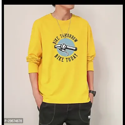 Reliable Yellow Cotton Blend Printed Round Neck Full Sleeve T Shirt For Men-thumb0