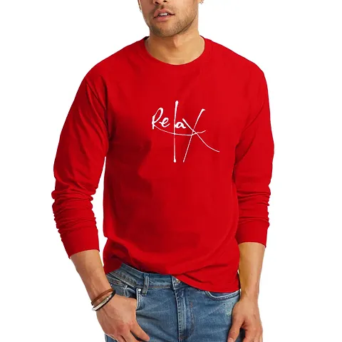 Full-sleeve Cotton blend Round Neck Red Tees for Men