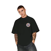 Stylish Black Cotton Blend Printed Round Neck Tees For Men-thumb2