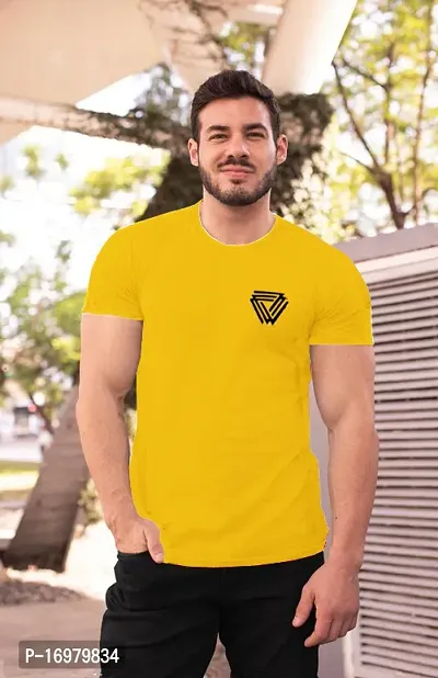 Reliable Yellow Cotton Blend Printed Round Neck Tees For Men-thumb0