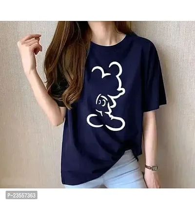 Elegant Blue Cotton Blend Printed Round Neck T-Shirts For Women