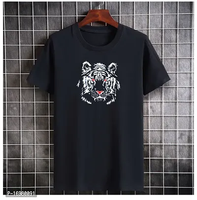 Reliable Black Cotton Blend Printed Round Neck Tees For Men