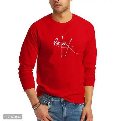 Reliable Red Cotton Blend Printed Round Neck Full Sleeve T Shirt For Men-thumb0