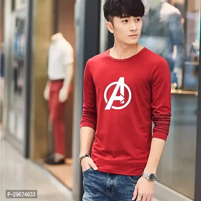 Reliable Red Cotton Blend Printed Round Neck Full Sleeve T Shirt For Men-thumb0