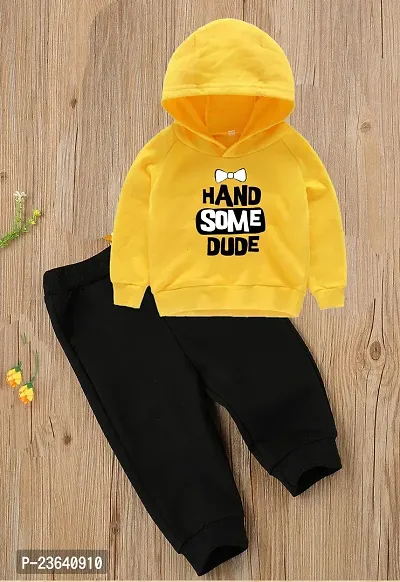 Stylish Yellow Cotton Blend Hood  Top And Track Pant boys or Girls