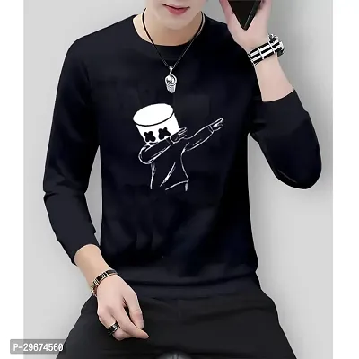 Reliable Black Cotton Blend Printed Round Neck Full Sleeve T Shirt For Men-thumb0