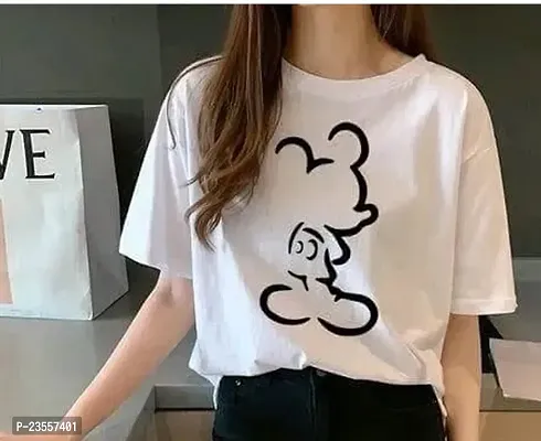 Elegant White Cotton Blend Printed Round Neck T-Shirts For Women