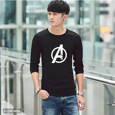 Reliable Black Cotton Blend Printed Round Neck Full Sleeve T Shirt For Men-thumb0