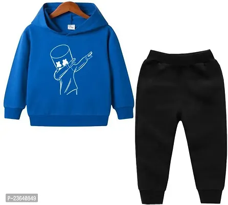 Stylish Blue Cotton Blend Hood  Top And Track Pant boys or Girls