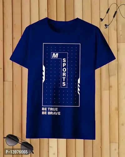 Reliable Blue Cotton Blend Printed Round Neck Tees For Men