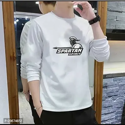 Reliable White Cotton Blend Printed Round Neck Full Sleeve T Shirt For Men-thumb0