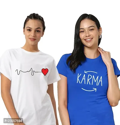 Elegant Cotton Blend Printed Round Neck T-Shirts For Women- Pack Of 2-thumb0