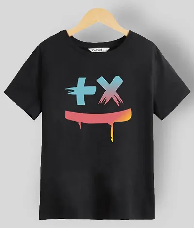 Cotton blend Black Short-sleeve Printed Tees for Men