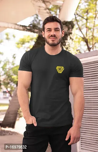 Reliable Black Cotton Blend Printed Round Neck Tees For Men