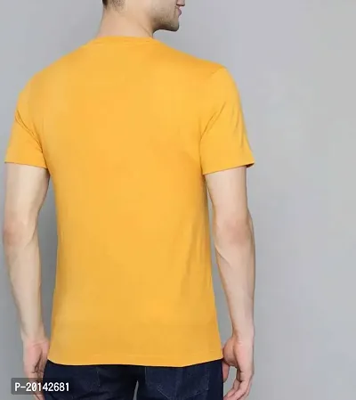 Reliable Yellow Cotton Blend Solid Round Neck Tees For Men-thumb2