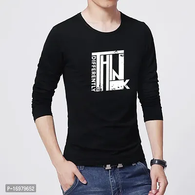 Reliable Black Cotton Blend Printed Round Neck Tees For Men-thumb0