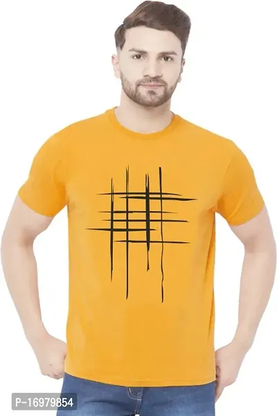 Reliable Yellow Cotton Blend Printed Round Neck Tees For Men-thumb0