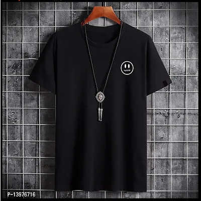 Reliable Black Cotton Blend Printed Round Neck Tees For Men