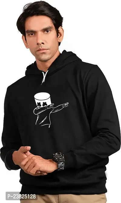 Elegant Black Cotton Blend Printed Long Sleeves Hoodies Sweatshirts For Men