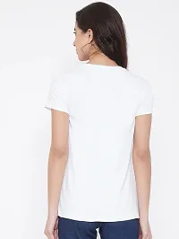 Elegant White Cotton Blend Printed Round Neck T-Shirts For Women-thumb1