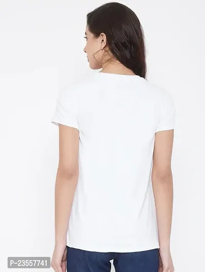 Elegant White Cotton Blend Printed Round Neck T-Shirts For Women-thumb2