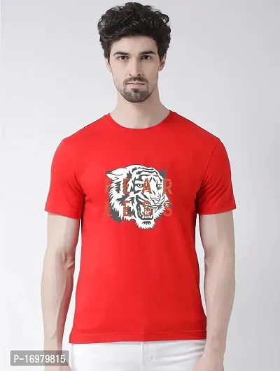 Reliable Red Cotton Blend Printed Round Neck Tees For Men