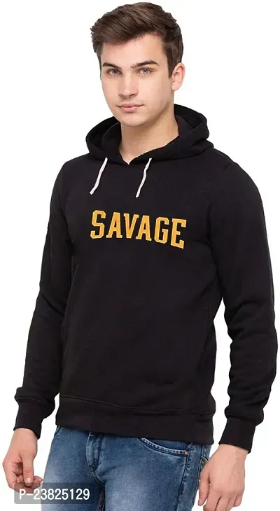 Elegant Black Cotton Blend Printed Long Sleeves Hoodies Sweatshirts For Men