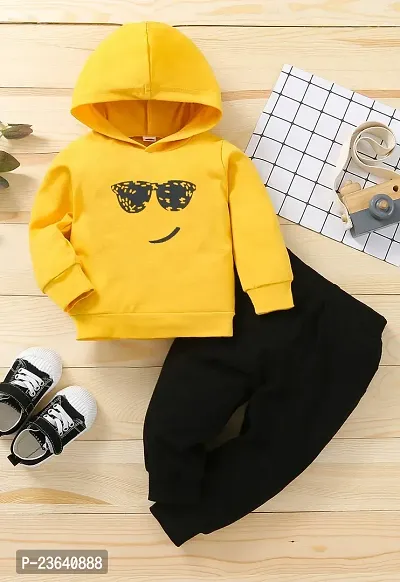 Stylish Yellow Cotton Blend Hood  Top And Track Pant boys or Girls