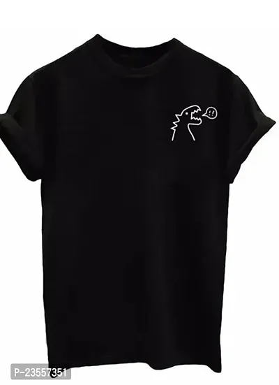 Elegant Black Cotton Blend Printed Round Neck T-Shirts For Women-thumb0