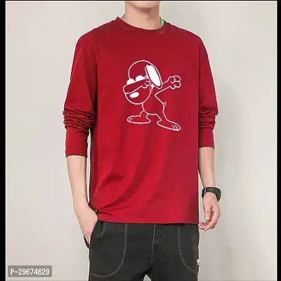 Reliable Red Cotton Blend Printed Round Neck Full Sleeve T Shirt For Men-thumb0