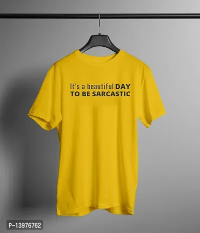 Reliable Yellow Cotton Blend Printed Round Neck Tees For Men