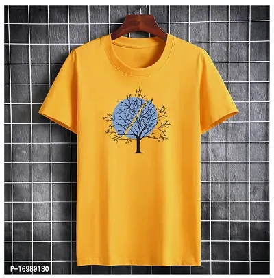 Reliable Yellow Cotton Blend Printed Round Neck Tees For Men