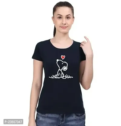 Elegant Black Cotton Blend Printed Round Neck T-Shirts For Women-thumb0