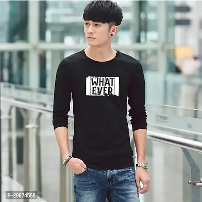 Reliable Black Cotton Blend Printed Round Neck Full Sleeve T Shirt For Men-thumb0