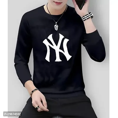 Reliable Black Cotton Blend Printed Round Neck Full Sleeve T Shirt For Men-thumb0