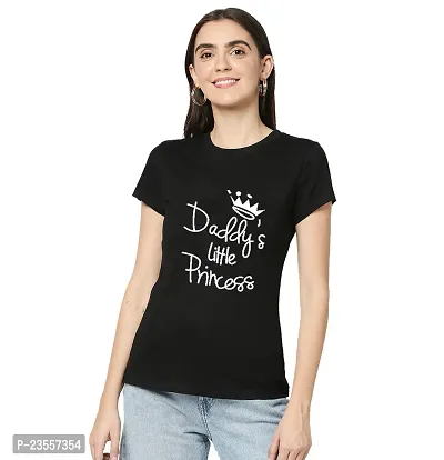 Elegant Black Cotton Blend Printed Round Neck T-Shirts For Women