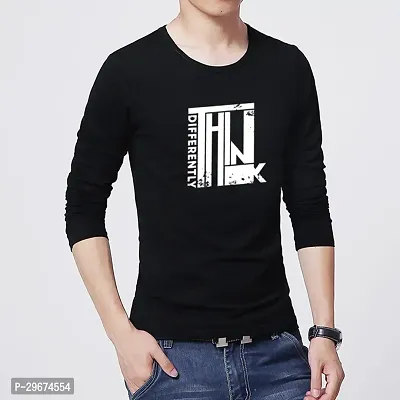 Reliable Black Cotton Blend Printed Round Neck Full Sleeve T Shirt For Men-thumb0