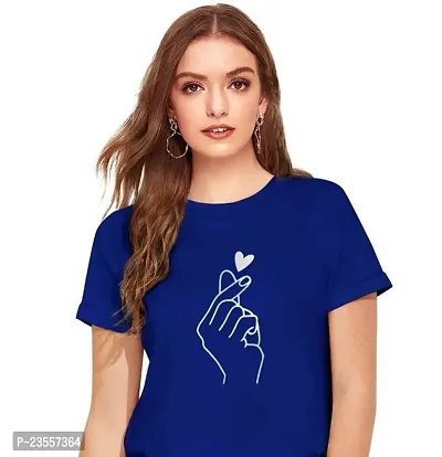 Elegant Blue Cotton Blend Printed Round Neck T-Shirts For Women-thumb0