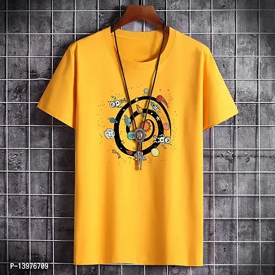 Reliable Yellow Cotton Blend Printed Round Neck Tees For Men-thumb0