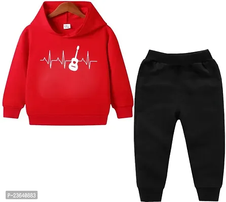 Stylish Red Cotton Blend Hood  Top And Track Pant boys or Girls-thumb0