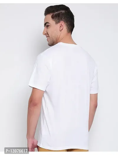 Reliable White Cotton Blend Printed Round Neck Tees For Men-thumb2