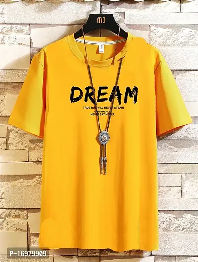 Reliable Yellow Cotton Blend Printed Round Neck Tees For Men