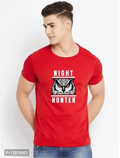 Reliable Red Cotton Blend Printed Round Neck Tees For Men